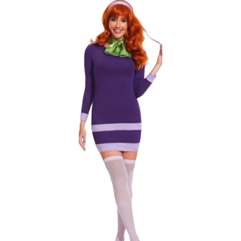 Daphne Scooby Doo Cosplay Costume Set Purple Dress Wig Scarf Headband Size XXL